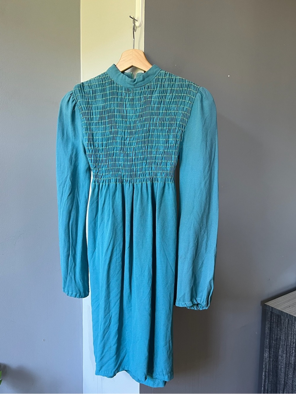 Source Unknown Teal Smocked Long-Sleeve Mini Dress